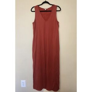 Garnet Hill Womens Midi Dress Tencel Lyocell V-Neck Sleeveless Large Terracotta